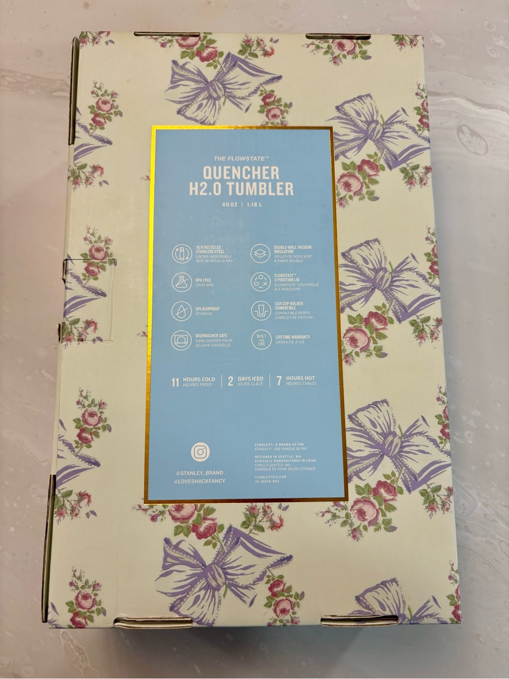 LoveShackFancy x Stanley Blue Floral 40 oz Quencher Tumbler - Picture 4 of 4